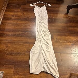 Vintage 70s Climax David Howard Ruched Maxi Dress Gown Rhinestone Strappy slip
